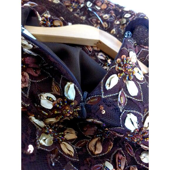 Vintage Christian A Wool Lurex Chocolate Gold Jacket Tank And Skirt Set Size 6 - Picture 8 of 11